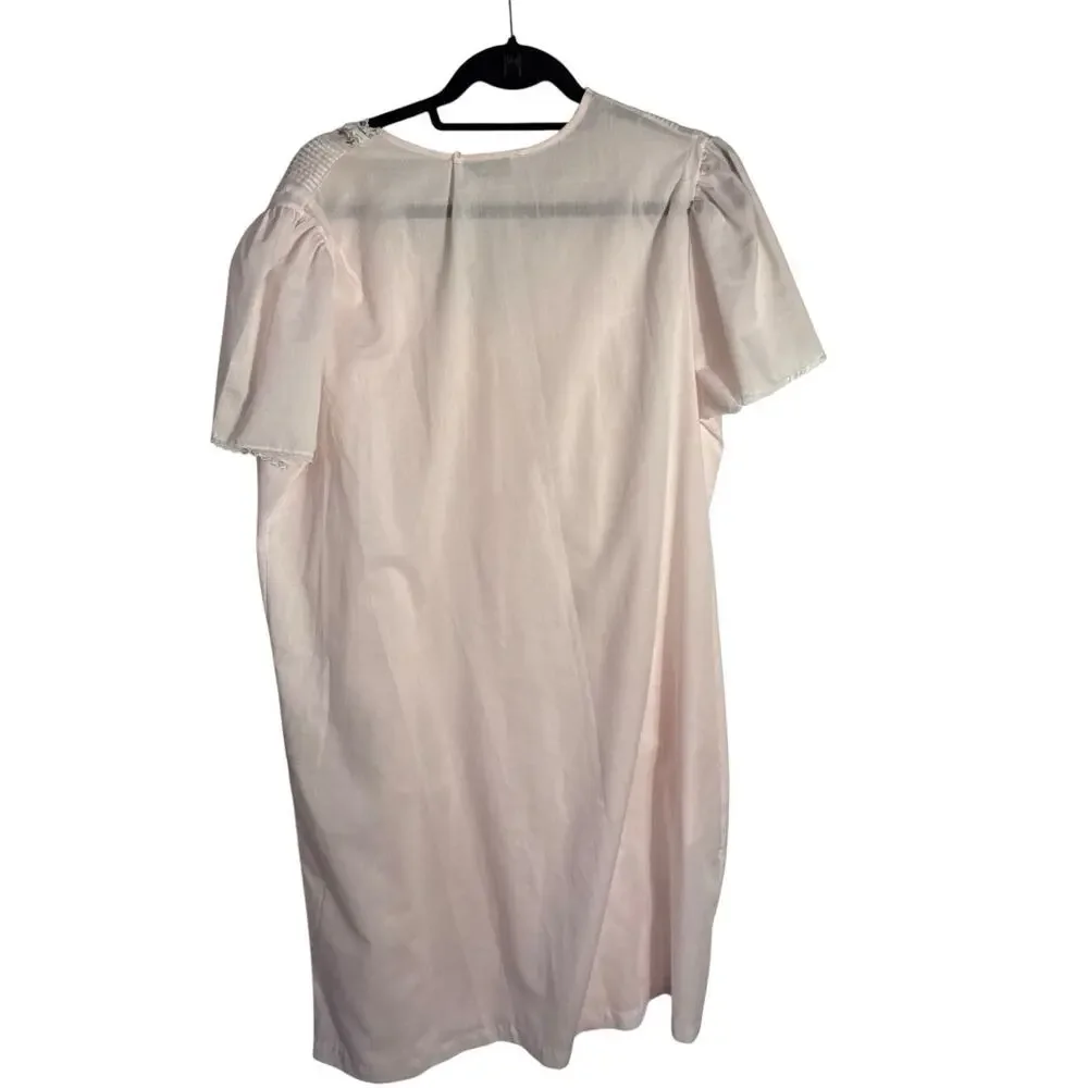 Vintage Night Flowers Nightgown Pink Lace Embroidered Flowers USA, Size M
